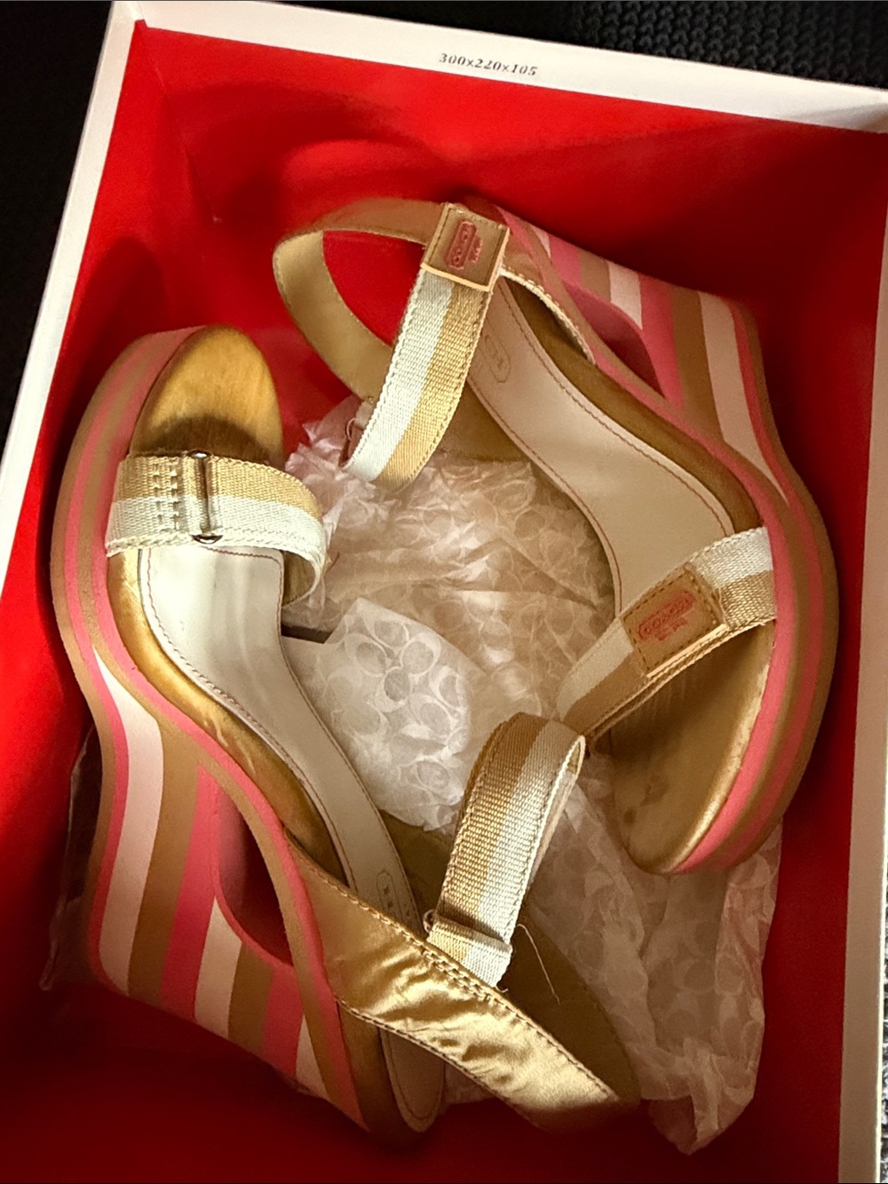 COACH Striped Wedge Sandal in Tan & Pink 7.5 (50) - Picture 8 of 8